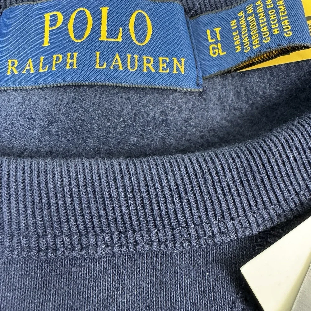 Polo Ralph Lauren Blue Gold Fleece Lined Crest Graphic Crewneck L Tall NWT